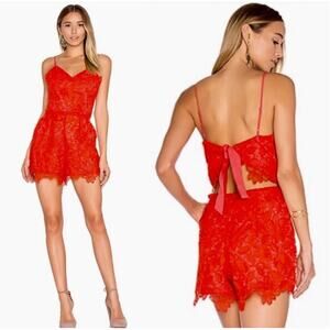 Lovers + Friends Songbird Romper in Red Lace